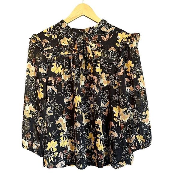 Eclair Ruffle Sleeve Tie Front Floral Chiffon Blouse - Picture 1 of 10